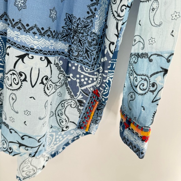 New! Johnny Was Workshop Oversized Shirt Bandana Pattern Embroidered Top Boho XS - Picture 6 of 10
